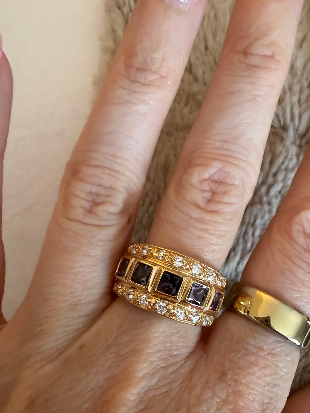Freida Rothman vault rose gold Women's Ring with Purple Stones size 7